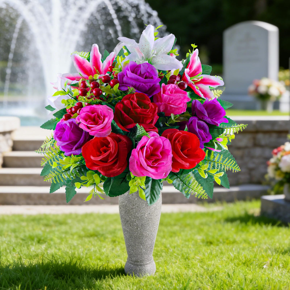 Consevisen silk blooms with realistic texture and full, dimensional look.