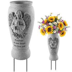 Consevisen cemetery vase with angel relief enhances grave memorials with a graceful focal point.