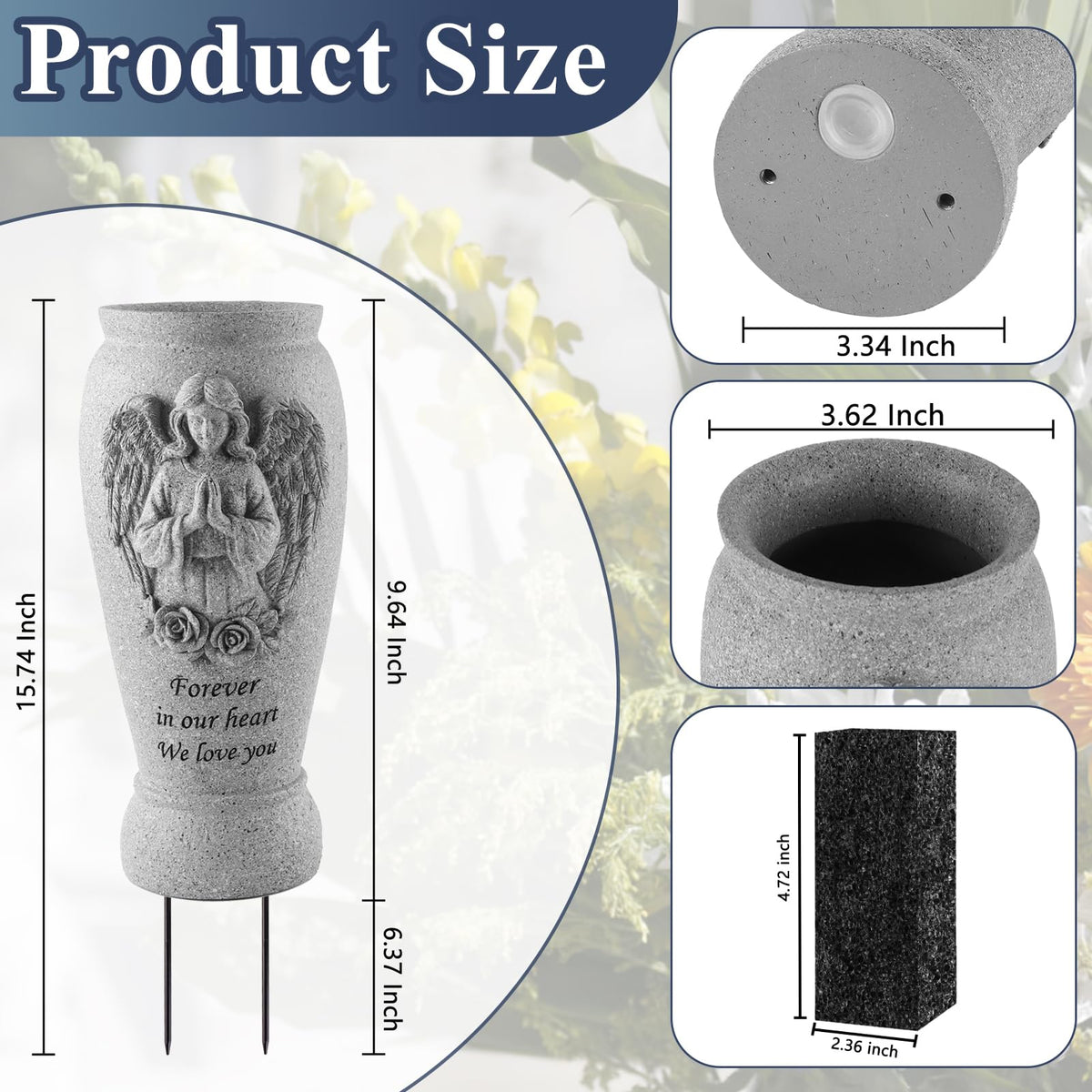 Consevisen cemetery vase with a 6.37-inch ground spike ensures secure outdoor placement.