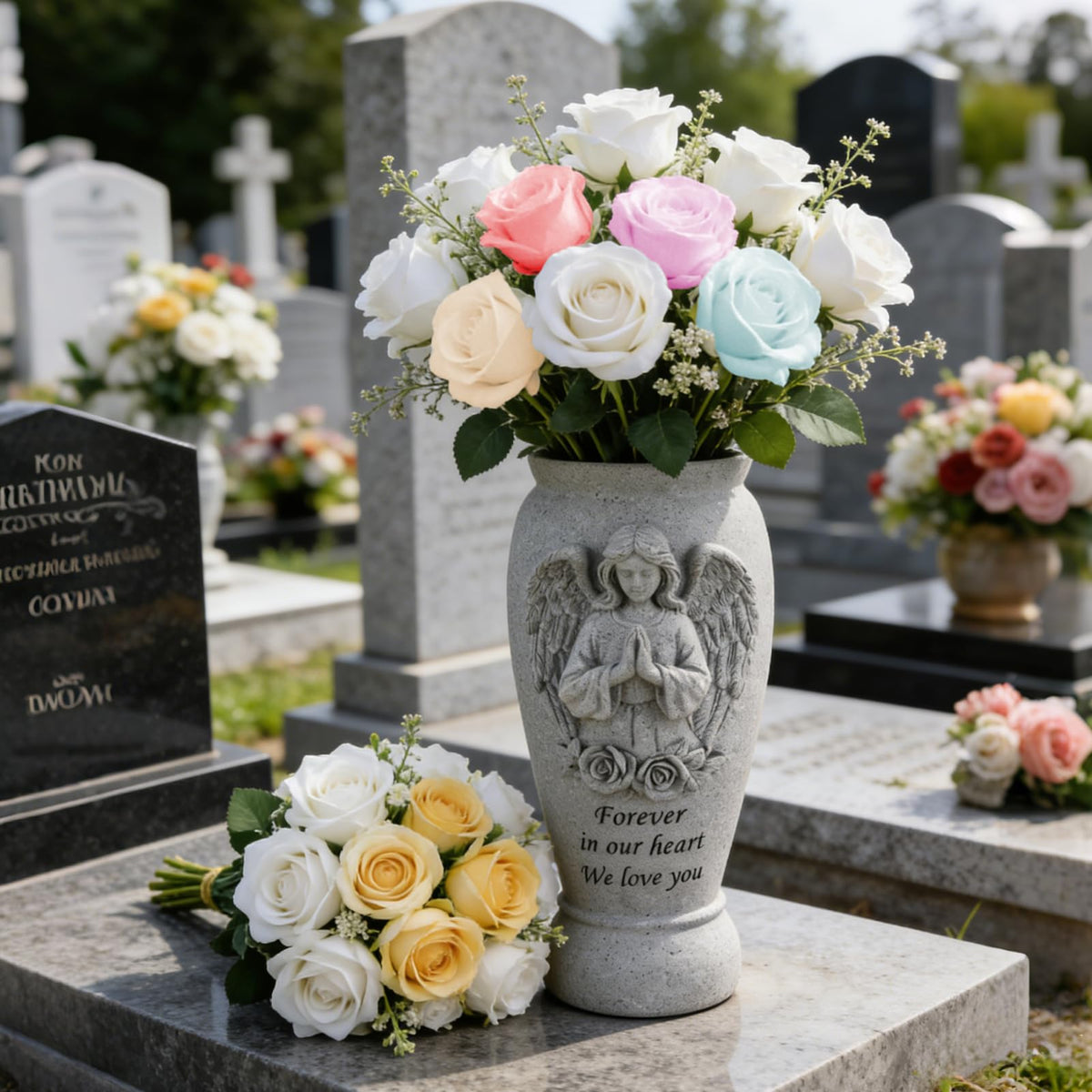 Consevisen grave vase suits cemetery, garden, lawn, or indoor memorial spaces.