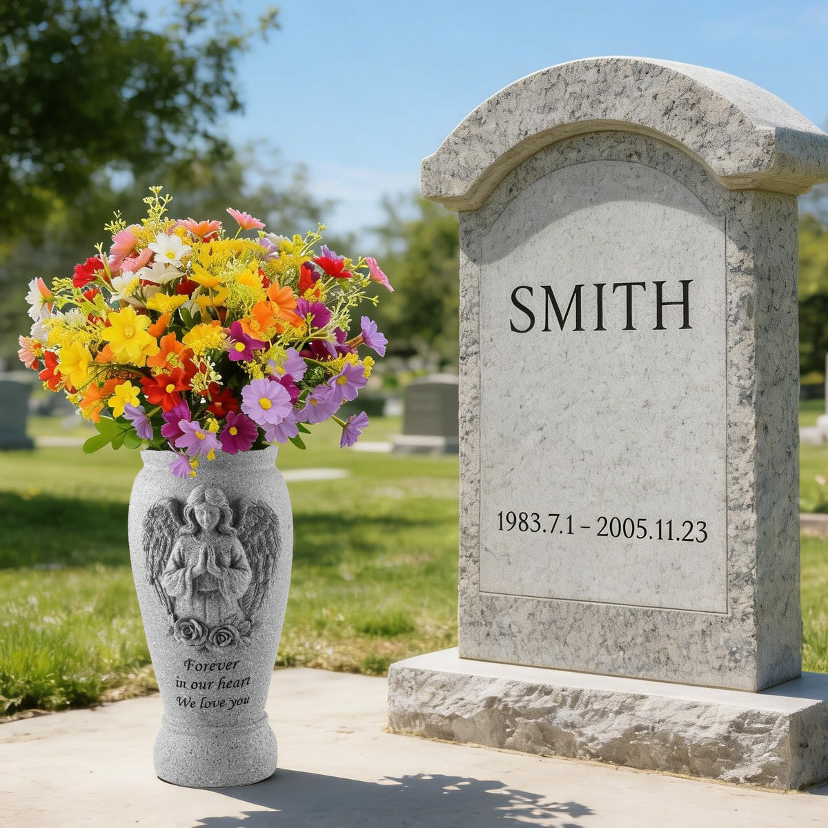 Consevisen cemetery vase weather-resistant design withstands rain and sun at memorial sites.