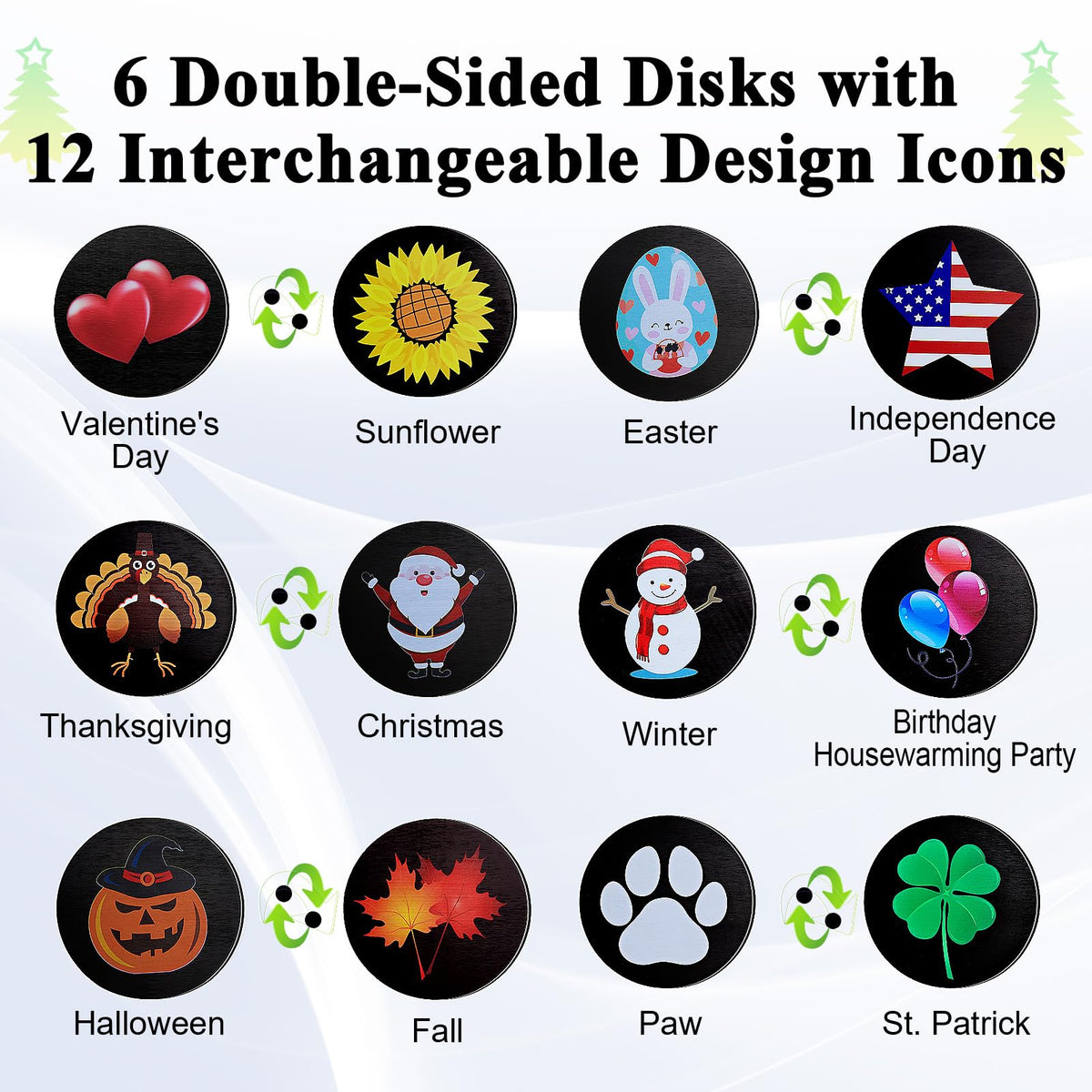 Consevisen seasonal-icons disk set displays Santa and pumpkins for year-round decor.