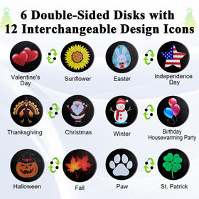 Consevisen seasonal-icons disk set displays Santa and pumpkins for year-round decor.
