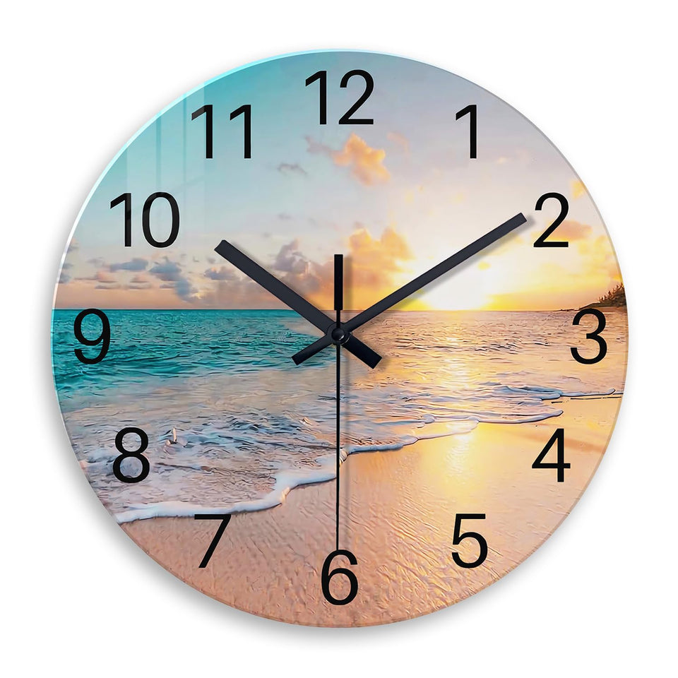 Constantplanet beach clock with a 12-inch glass dial adds a calm coastal touch to any room.