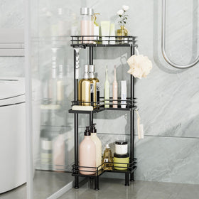 Consumest corner shower caddy safety rails keep items secure.