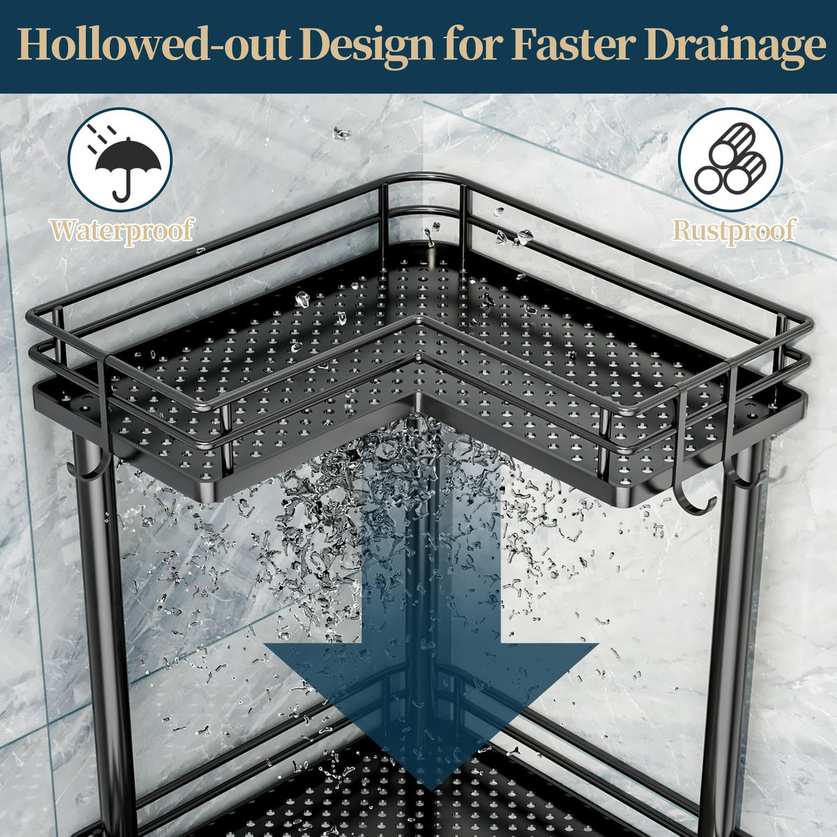 Consumest corner shower caddy safety rails prevent items from slipping
