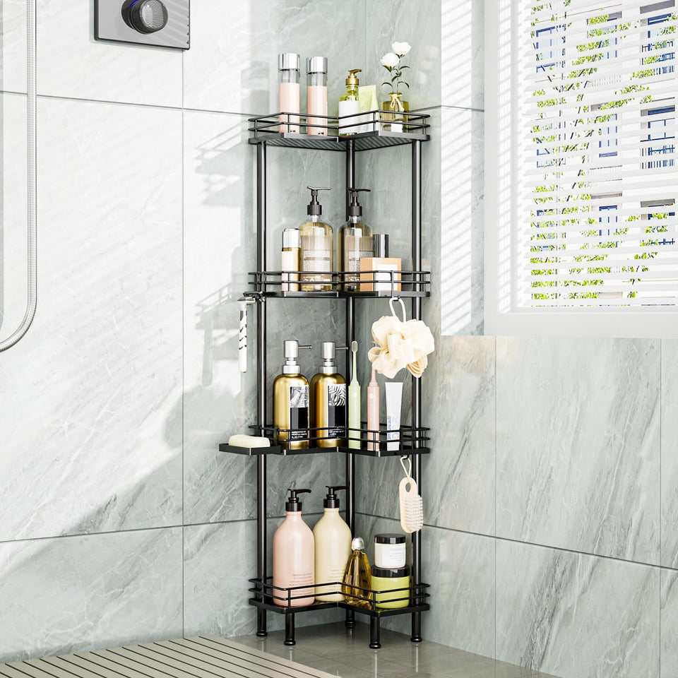 Consumest corner shower caddy stand with four tiers for organized bathroom storage