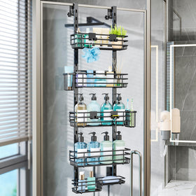 Consumest over-the-door shower caddy with 5 tiers for organized bath toiletries.