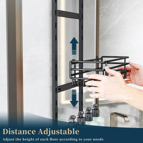 Consumest over-door shower caddy with adjustable baskets for flexible storage.