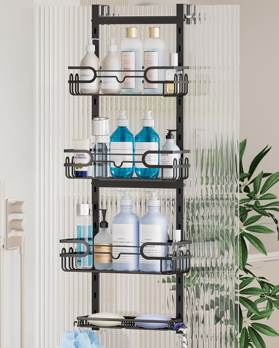 Consumest over-the-door shower caddy with four-tier shelves keeps essentials organized