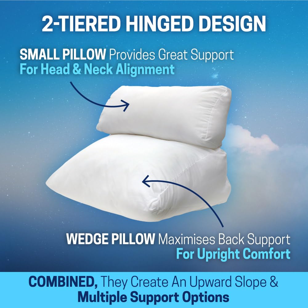 Contour Flip Pillow back-support angle demonstrates customizable comfort for reading and relaxing.