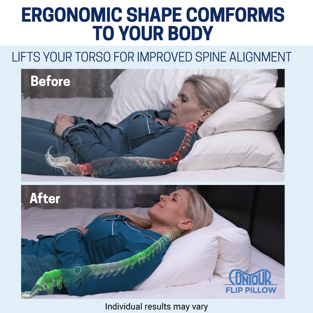 Contour Flip Pillow knee-support showcases ergonomic alignment during rest.