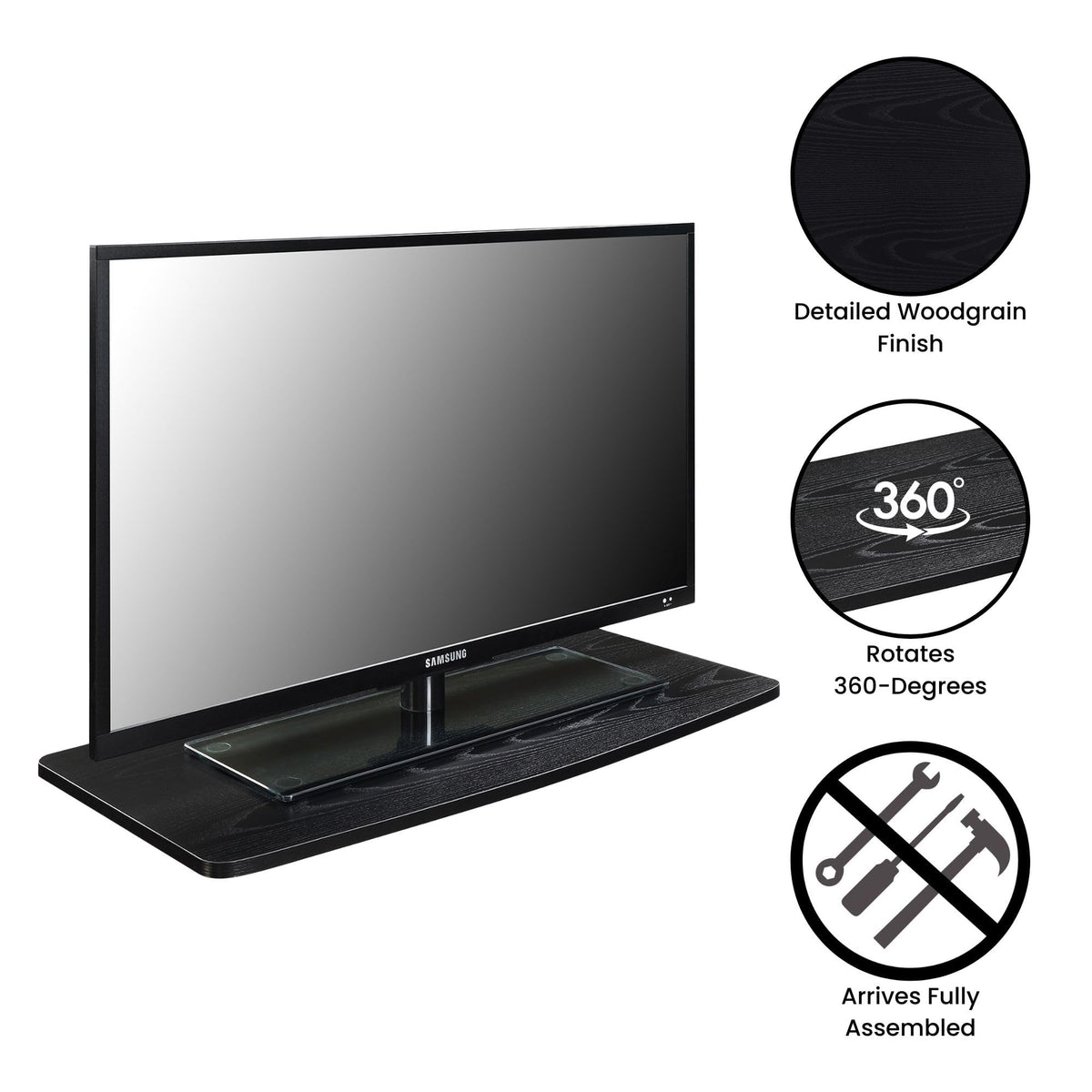 Designs2Go XL swivel riser with TV setup in a living room for optimal viewing