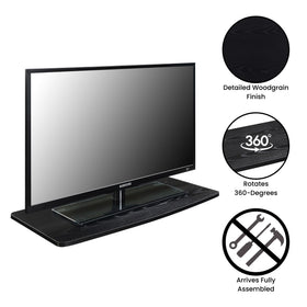 Designs2Go XL swivel riser with TV setup in a living room for optimal viewing