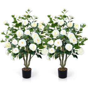 Convivilia artificial camellia tree 42-inch two-pack enhances indoor and outdoor decor.