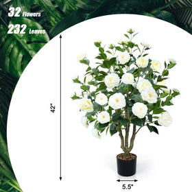 Conviviala faux camellia tree suited for indoor and outdoor decor.