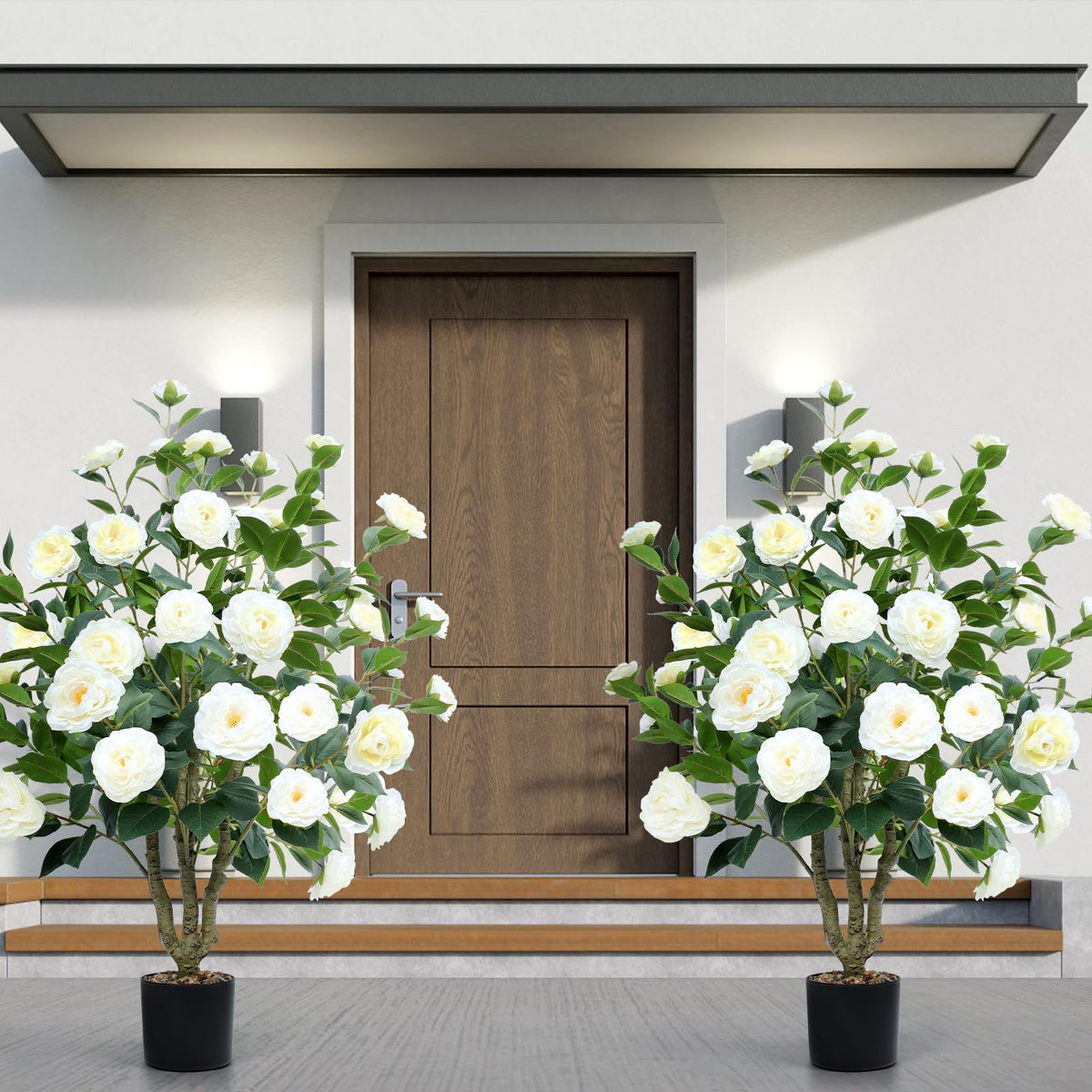Durable base and weather-resistant design keep Conviviala camellia tree looking good.