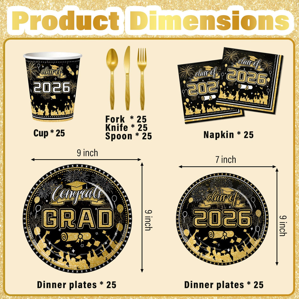 Convivialo graduation dinner plates 9-inch for hearty meals and mess-free serving.