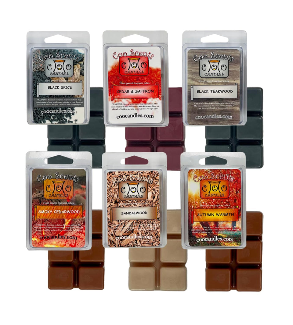 Coo Candles Fall Mix Melt Cedar and Saffron, elegant room fragrance for cozy evenings.