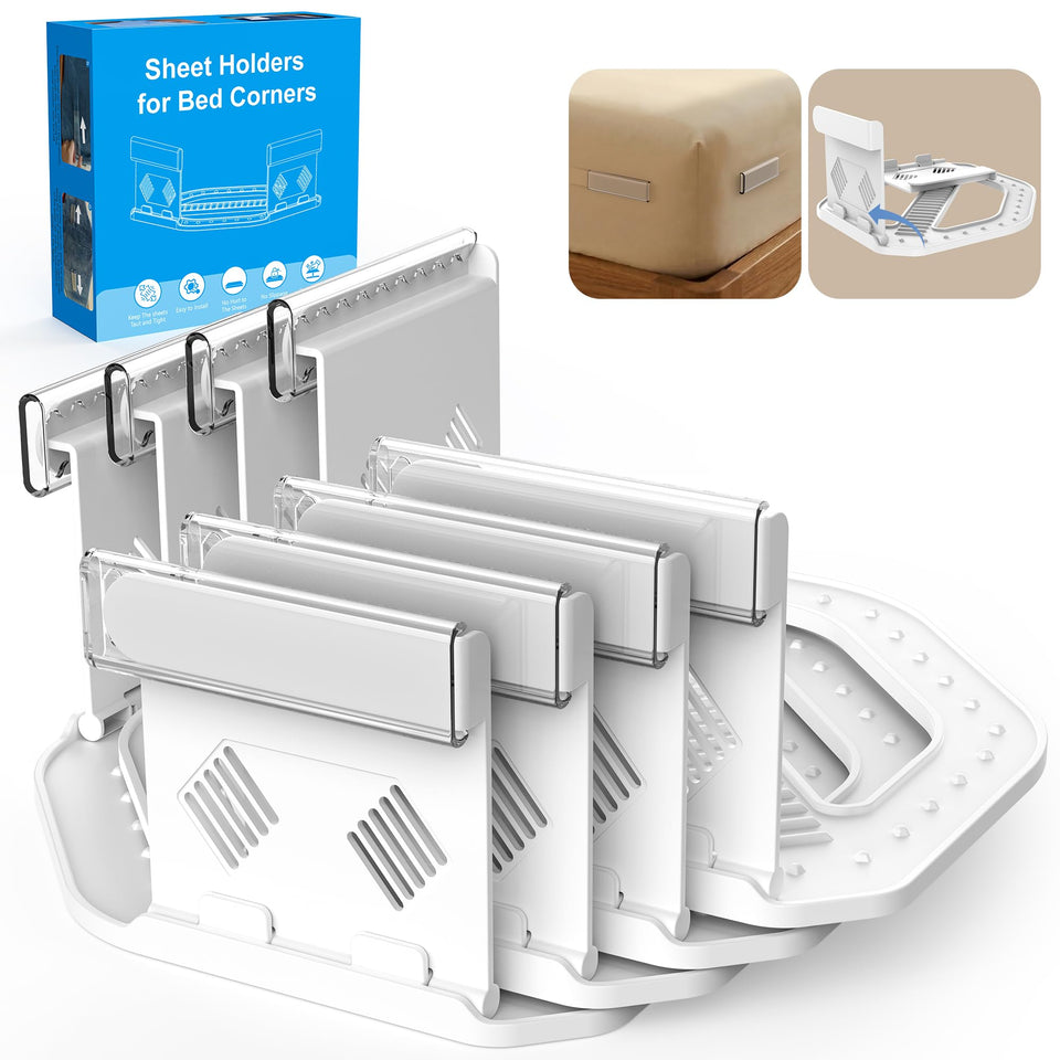 COODAM bed sheet holders corner-clip assembly keep sheets secure through the night.