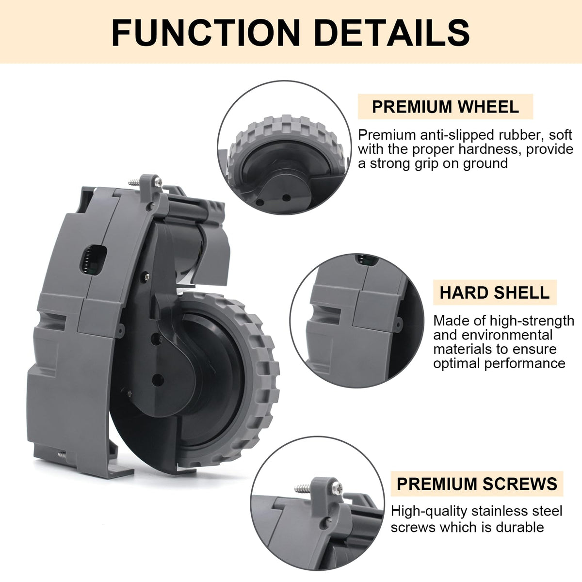 Coodss wheel with rubber tires delivers strong surface adhesion for Roomba