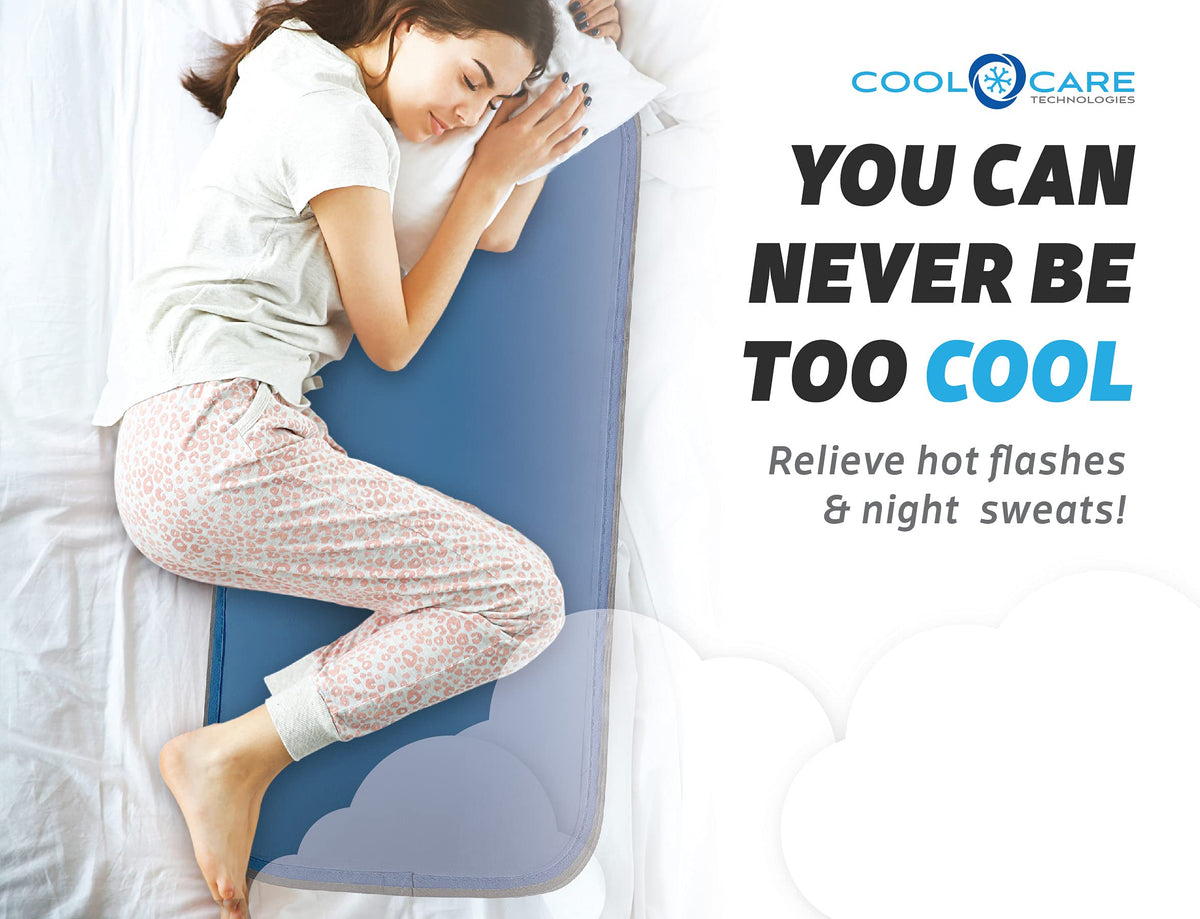 Night scene showing the pad useful for hot flashes and night sweats.