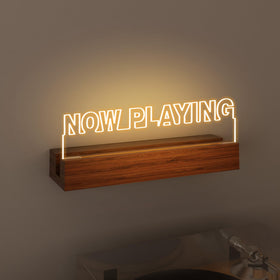 CoolGift Mart Now Playing vinyl wall mount displays albums with warm ambient lighting.