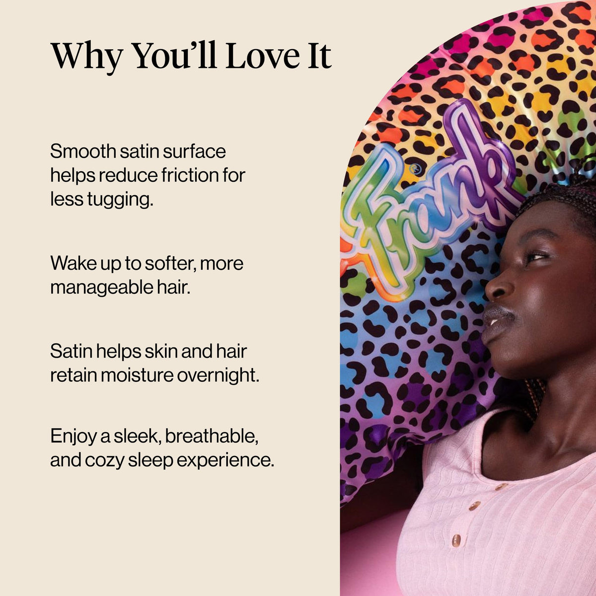 Cooling breathable satin fabric for year-round comfortable sleep.