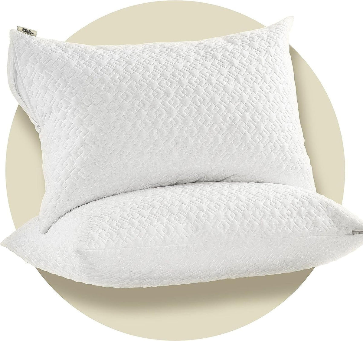 CoolShields waterproof pillow protector with zip close-up keeps pillows dry all night.