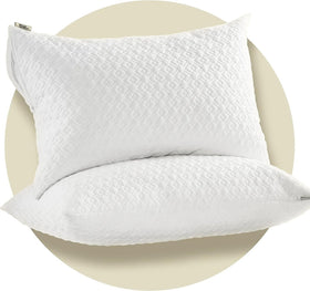 CoolShields waterproof pillow protector with zip close-up keeps pillows dry all night.