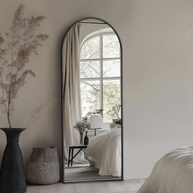 Coomily arched aluminum frame mirror in black for lightweight durability