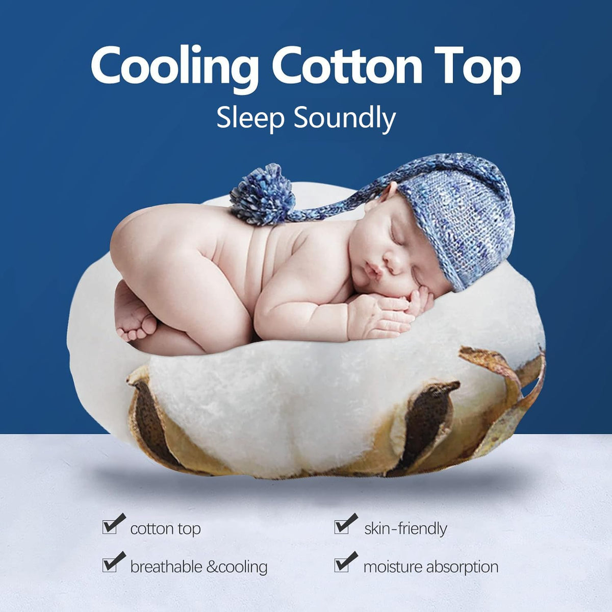 COONP deep-pocket fit keeps topper secure on 8-21 inch mattresses.