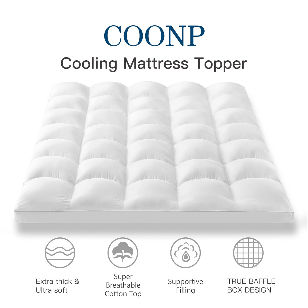 COONP King Mattress Topper cooling surface helps regulate temperature for a dry, cooler feel