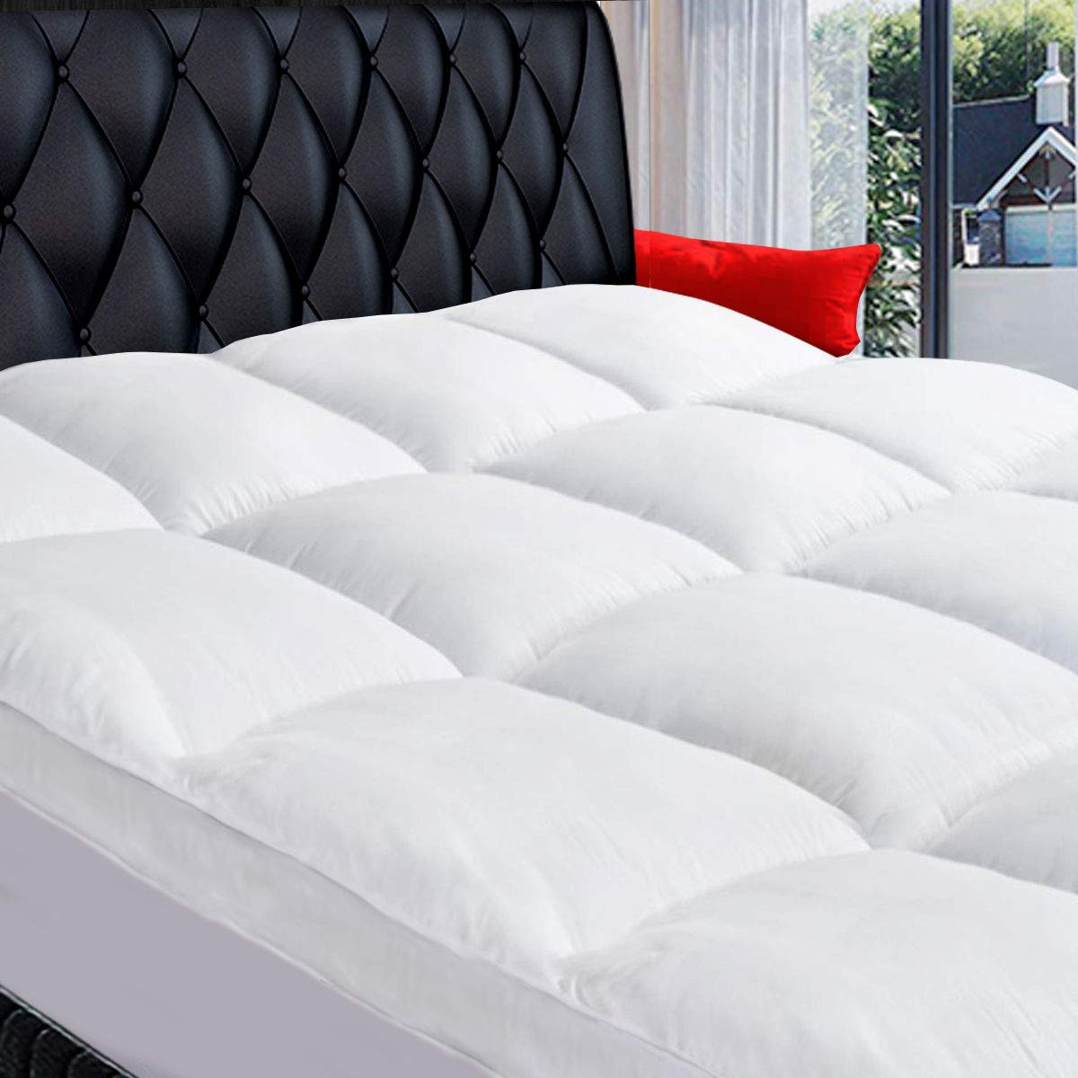 COONP twin topper closeup fabric shows soft, breathable cover for cooler sleep.