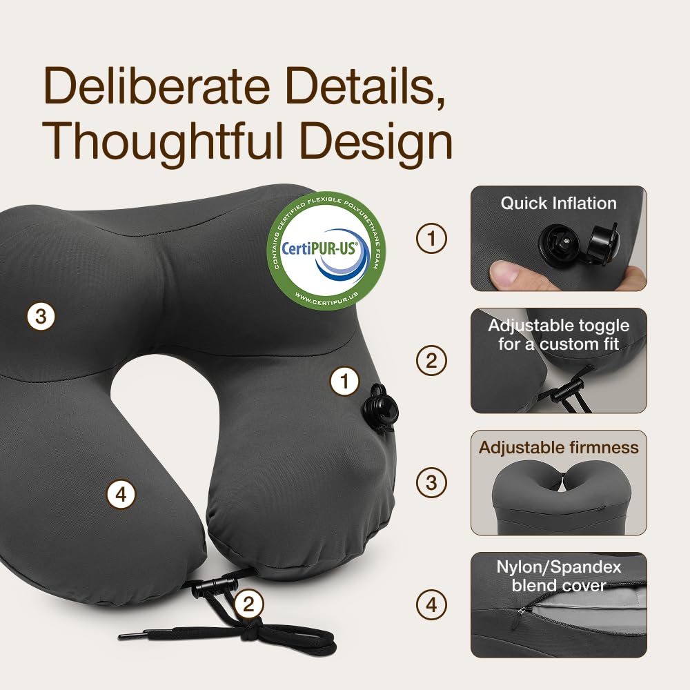 Coop Home Goods AirJustable neck pillow with adjustable cord for secure fit during travel.