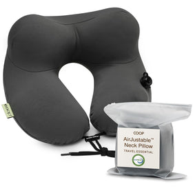 Coop Home Goods AirJustable inflatable travel neck pillow for customizable flight comfort.