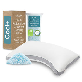Coop Home Goods Cool+ Crescent Pillow top view shows cooling cover for cooler sleep