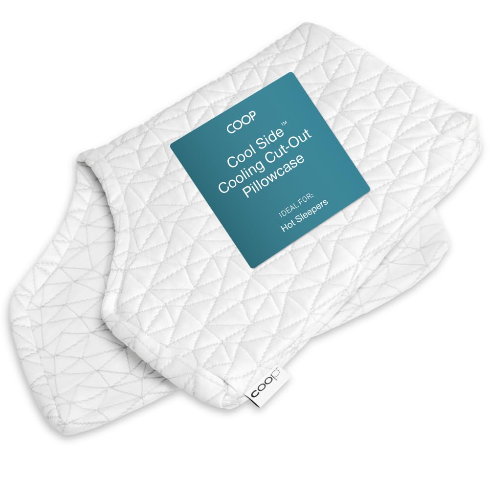 Coop Home Goods Cool Side Cut-Out Pillowcase on queen pillow, breathable and protective.