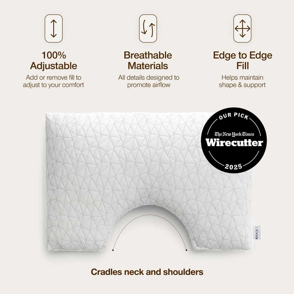 Coop Home Goods Side-Sleeper Comfort with breathable fabric and adjustable height.