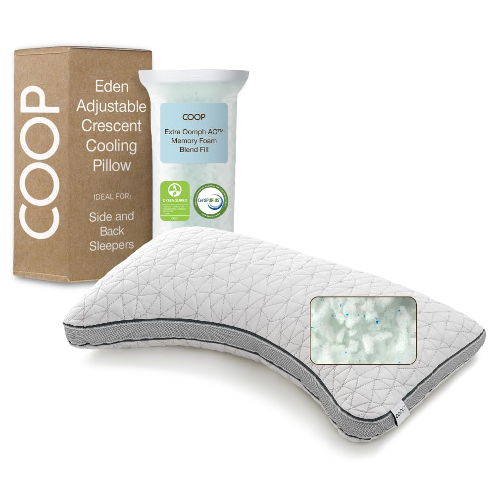 Coop Home Goods Eden Crescent pillow side view shows balanced support and cooling.