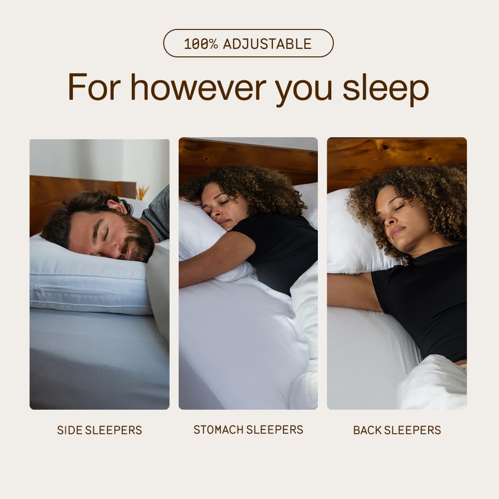 Coop Home Goods Essence Down Alternative Pillow Phluff insert illustrates adjustable loft option.
