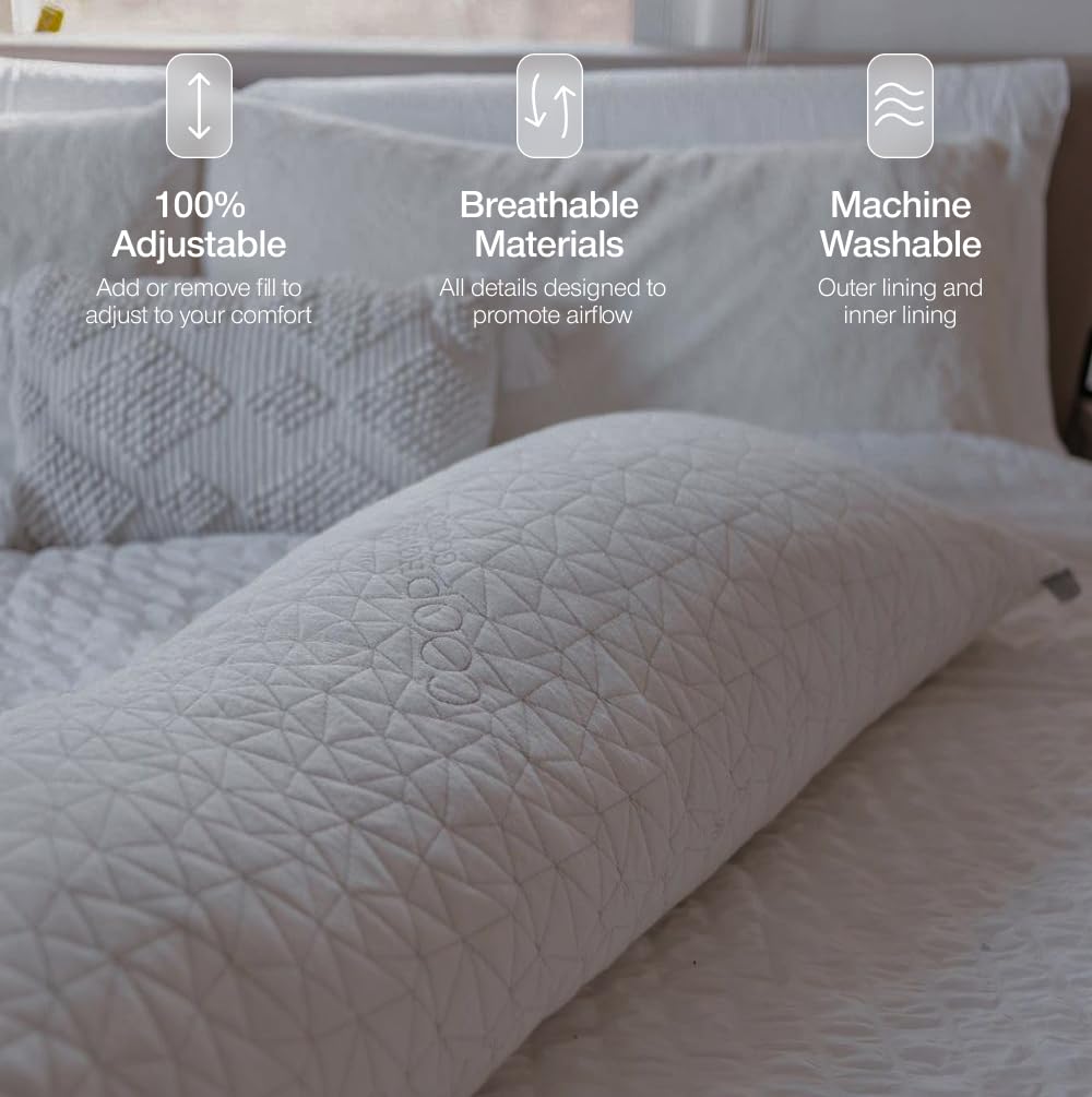 Coop Home Goods pillow displayed as pregnancy-friendly support and easy position changes.