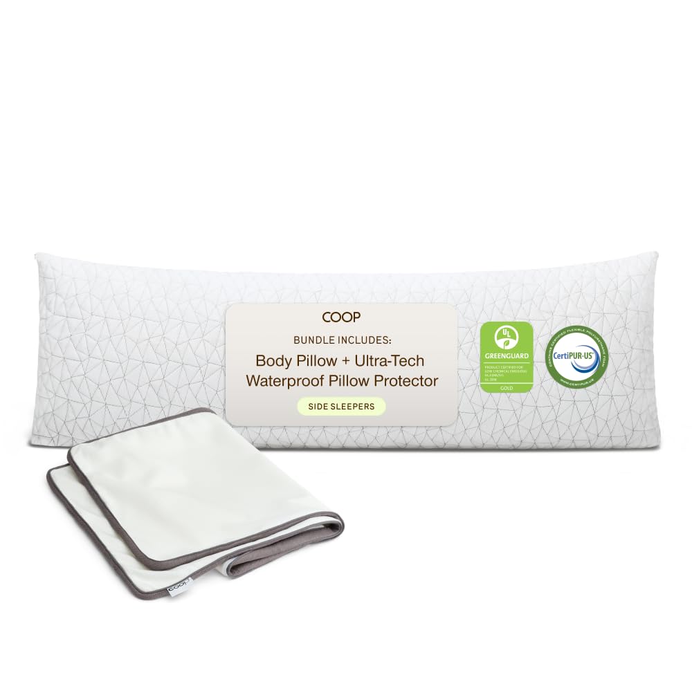 Coop Home Goods original body pillow 20x54 shows customizable fill for tailored support.