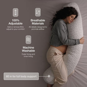 Coop Home Goods Original Maternity Pillow adjustable-fill feature enables tailored spinal alignment.