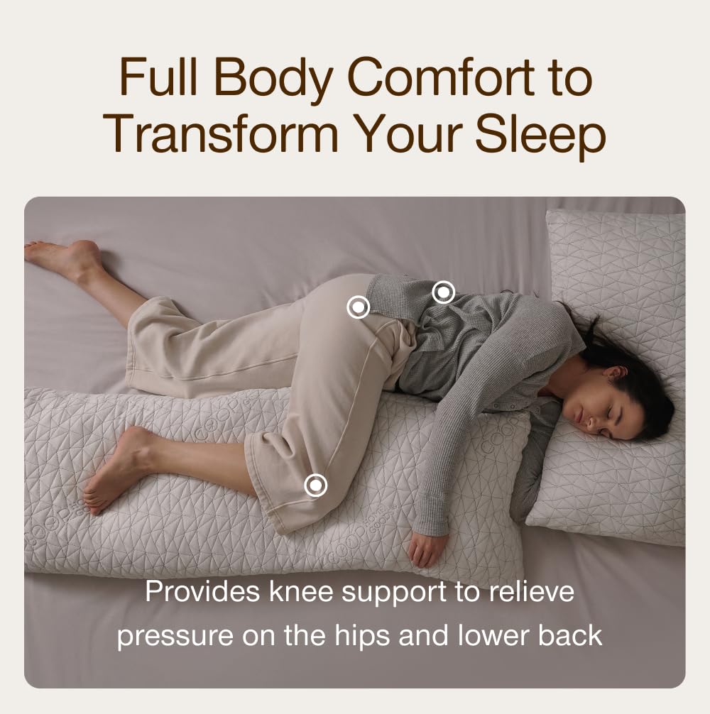 Side-sleeper comfort demo with Coop Home Goods body pillow for improved alignment.