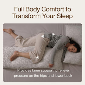 Side-sleeper comfort demo with Coop Home Goods body pillow for improved alignment.