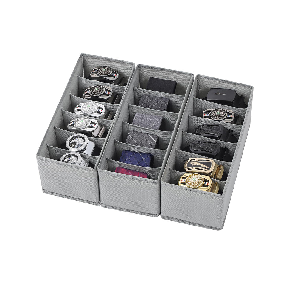 Coorganisers belt organizer with 6-grid closet layout keeps belts neatly aligned.