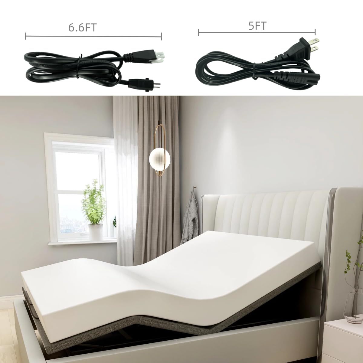Contents of the Coosoromas kit laid out: cord, adapter, and replacement bed cord