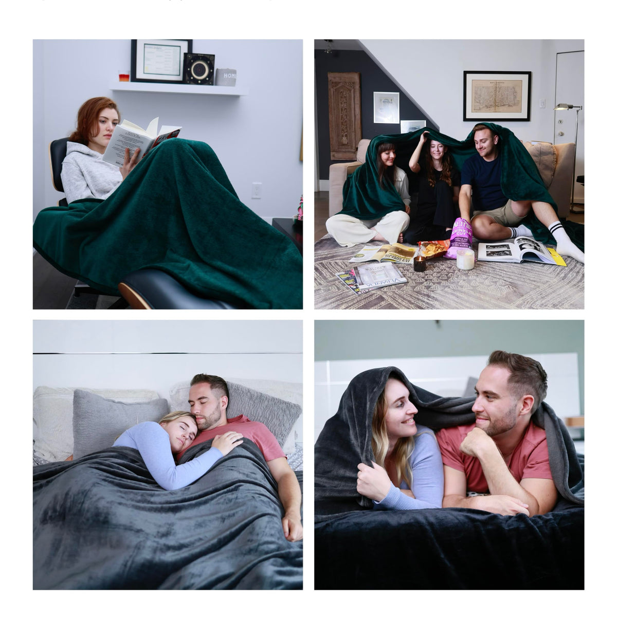 COOVA dark grey fleece blanket complements modern bedroom decor.