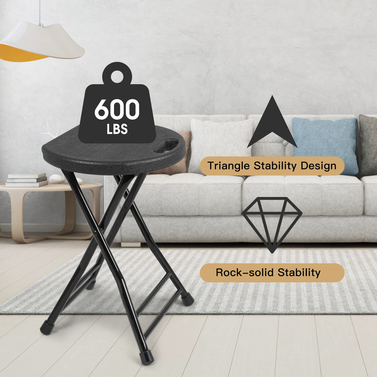 COOZMENT folding stool with anti-slip feet for stability.